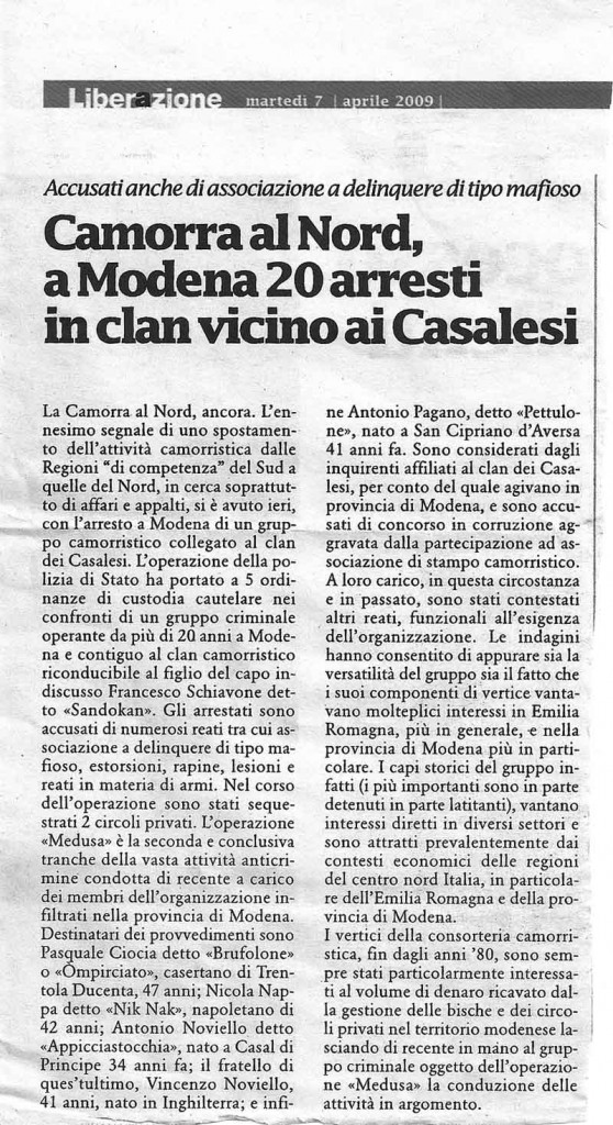 Camorra al Nord, a Modena 20 arresti in clan vicino ai Casalesi