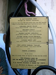 Strage di Castel Volturno (Foto a cura di notiziemigranti.it)