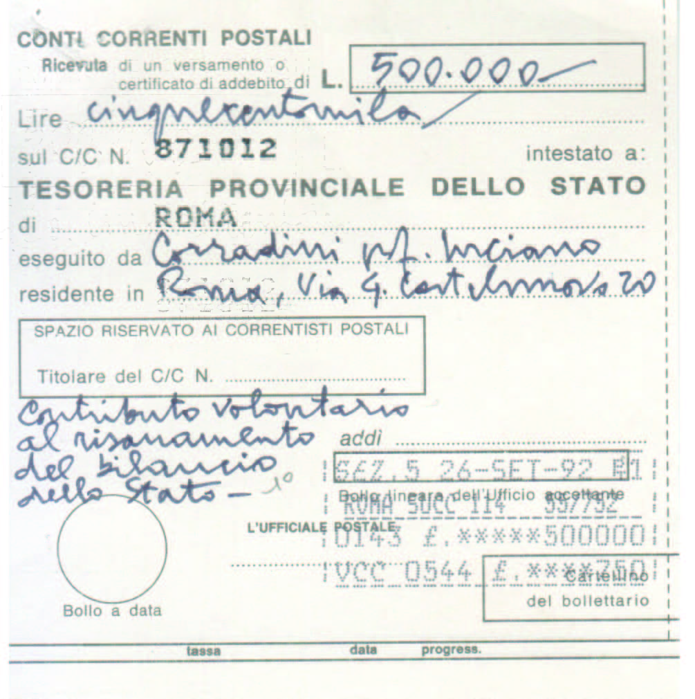 Il versamento di Corradini per il risanamento