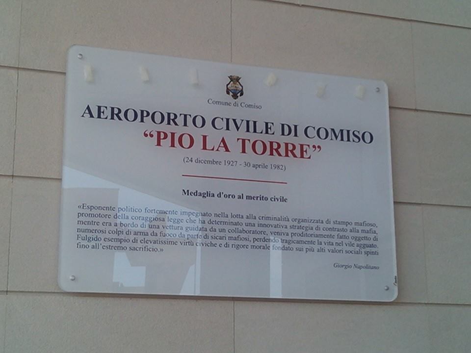 Aeroporto reintitolato a La Torre,Grasso:Suo ricordo contro corruzione