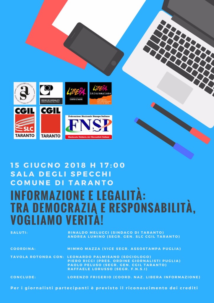 Taranto, 15 giugno: “Informazione e legalità”