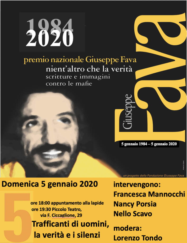 Catania 5 gennaio, 36° anniversario dell’uccisione di Giuseppe Fava