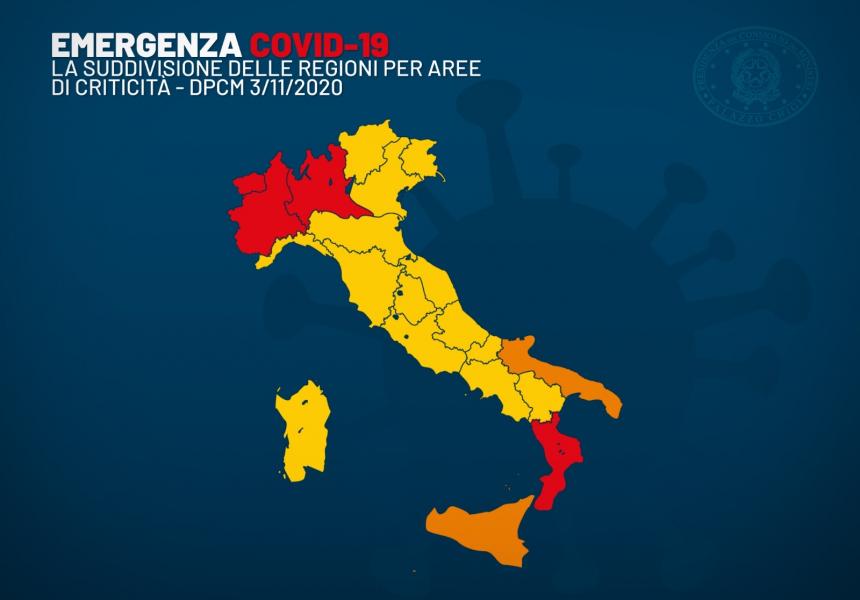 Covid-19, Italia divisa in aree di criticità