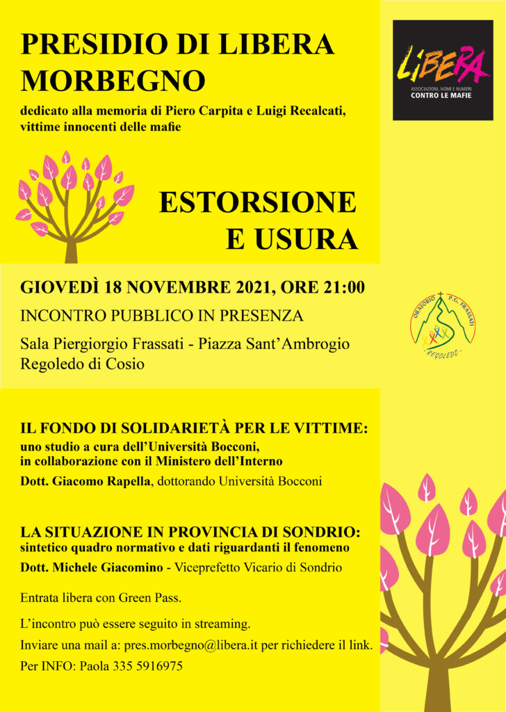 Locandina incontro ESTORSIONE E USURA