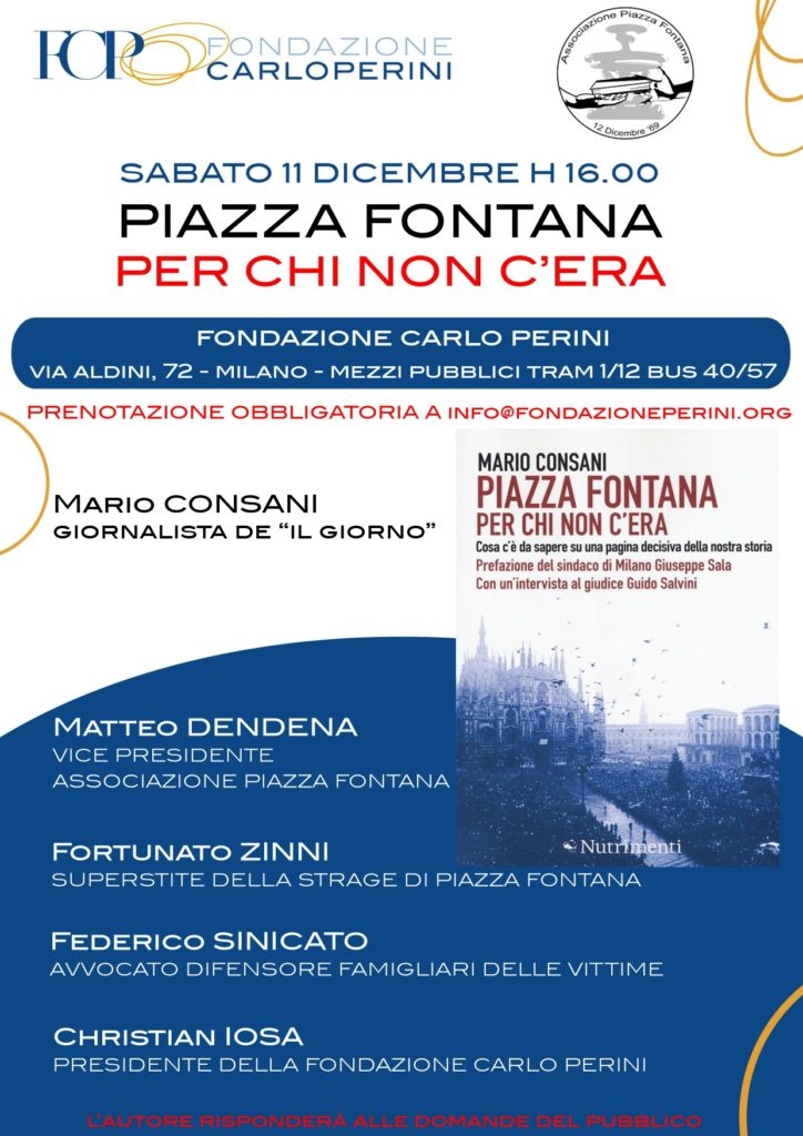 Fondazione Perini, 11 dicembre: “Piazza Fontana – Per chi non c’era”