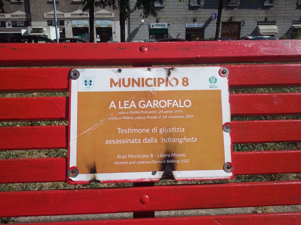 Nuova vandalizzazione della targa dedicata a lea Garofalo
