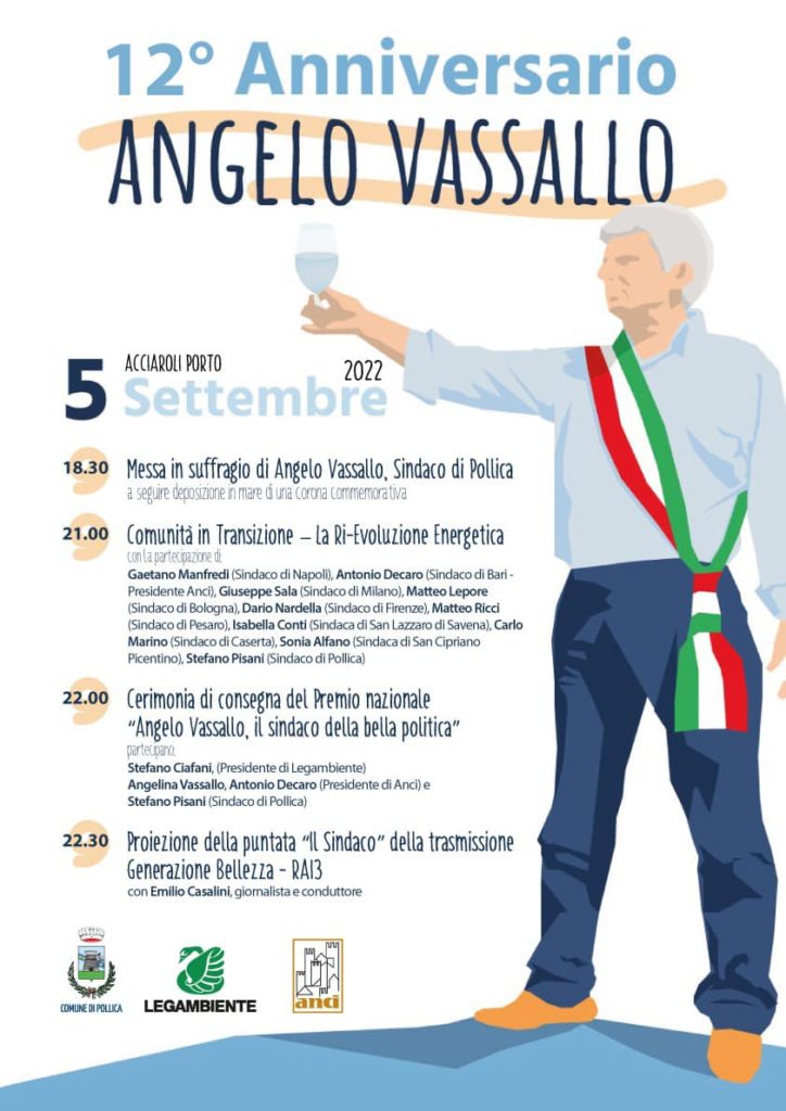 Lunedì 5/9, XII anniversario dell’omicidio di Angelo Vassallo