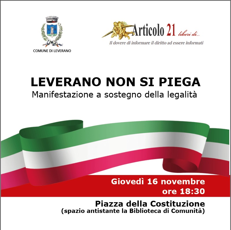 “Leverano non si piega!”, appuntamento giovedì 16 novembre per dire no alla mafia
