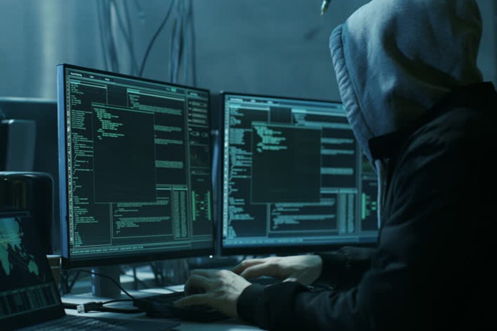Dark Web hacker on computer