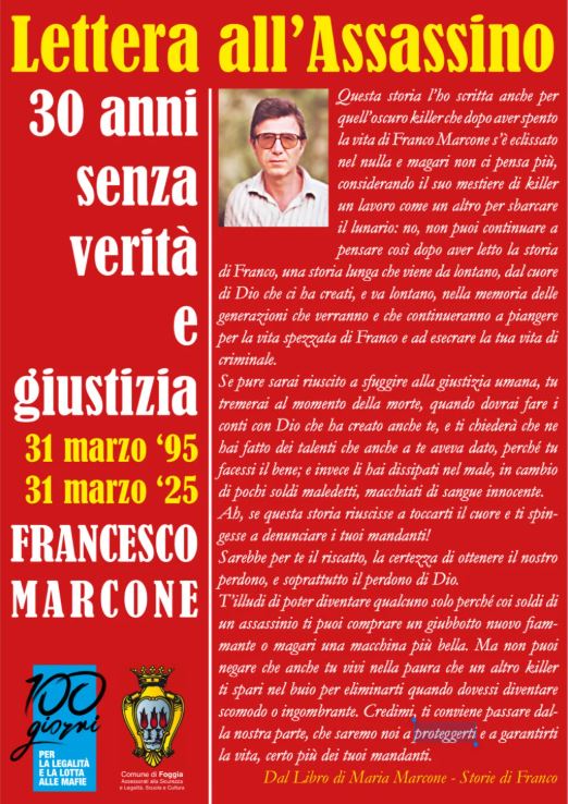 Lettera assassino marcone foggia